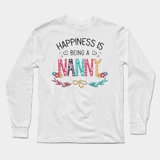 Happiness Is Being A Nanny Wildflowers Valentines Mothers Day Long Sleeve T-Shirt